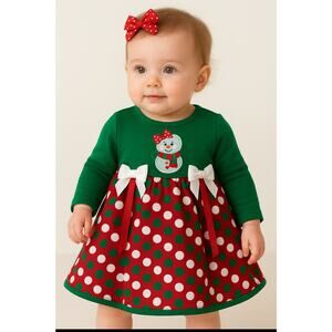 Rare Editions Baby Girl Christmas Dress 6M Snowman Polka Dot Holiday Outfit